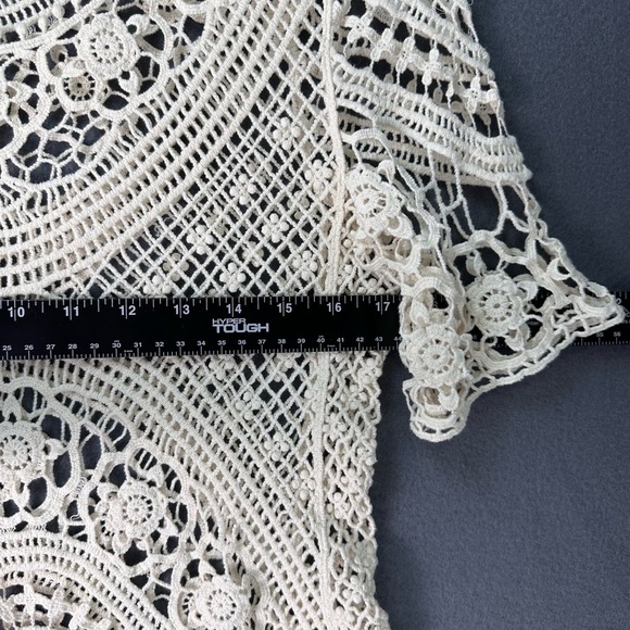 SOLITAIRE Boho Lace Pattern Cream Crochet Blouse | Summer Swim Coverup Size Med - Picture 8 of 8